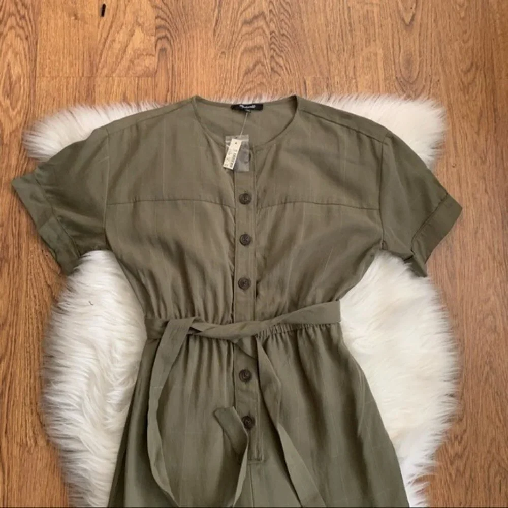 Madewell Green Short Sleeve Belted Jumpsuit Sz XS